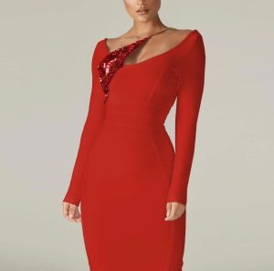 Long Sleeve Sequined Midi Dress