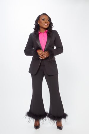 Nicole Feather Trim Blazer and Pant Set
